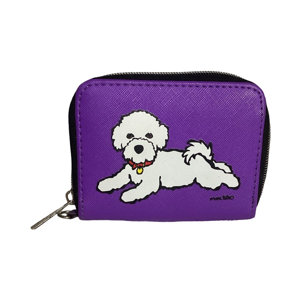 Marc Tetro Purple with White Bichon Frise Puppy Dog Zip Around Wallet NWOT